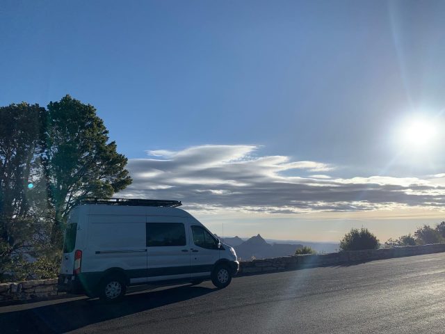 Gidget's first trip to the Grand Canyon was a success. The beauty of America continually surprises and makes us want to see more. #vanlife #fordtransit #grandcanyon #nofilter